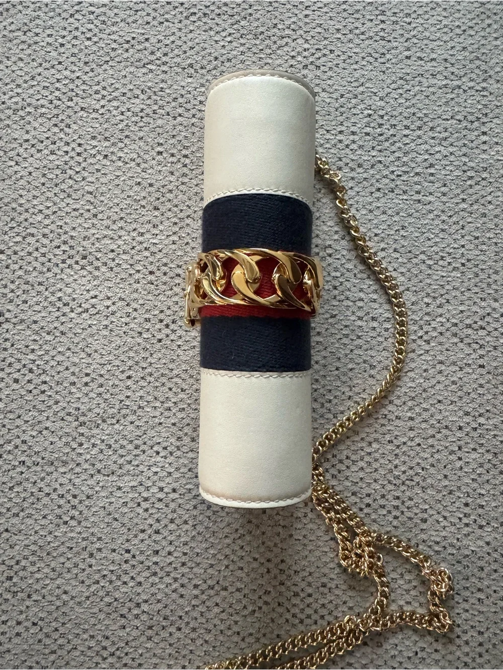 Gucci sylvie White Leather Mini Shoulder Bag with Gold Chain